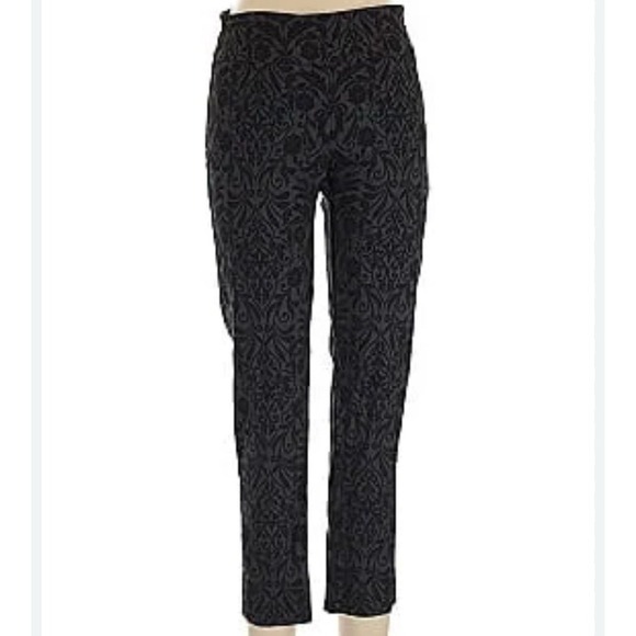 Zac & Rachel Pants - Zac & Rachel Black Velvet Paisley Romantic Cropped‎ Pants Women's Size Large
